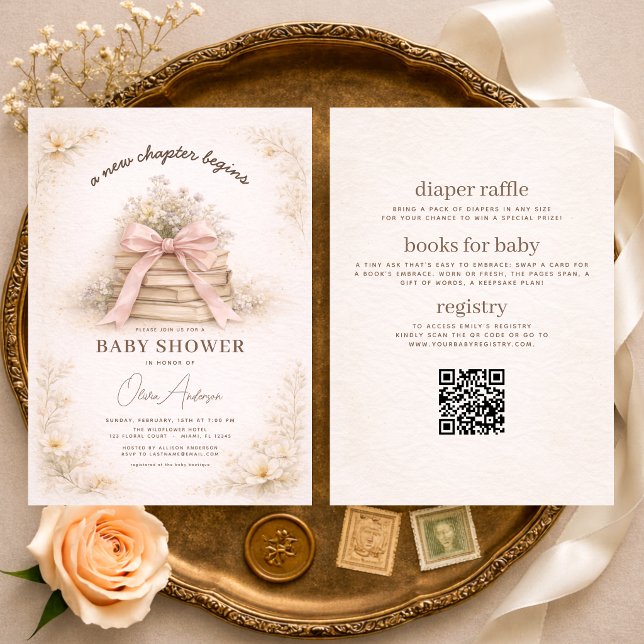 All in One Pink Bow New Chapter Begins Baby Shower Invitation (Creator Uploaded)