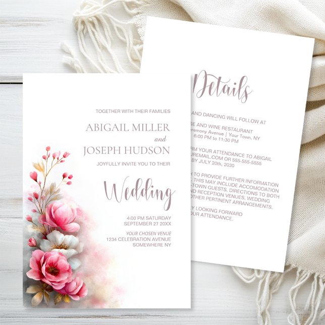 All in One Pink Floral Wedding Invitation (Creator Uploaded)