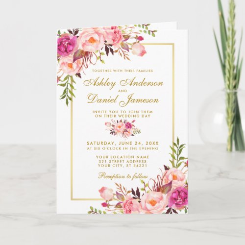 All In One Pink Floral Wedding Photo Invitation