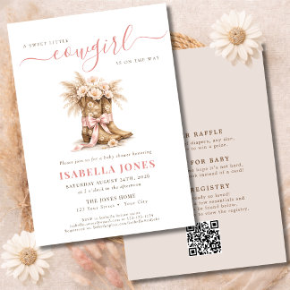 All In One Pink Little Cowgirl Girl Baby Shower Invitation