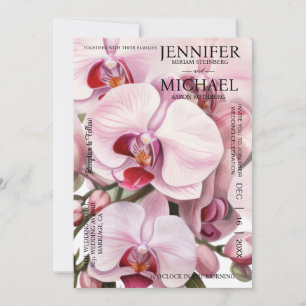 All in One Pink Orchids Wedding Invitations