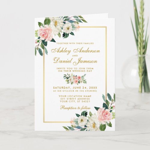 All In One Pink White Floral Wedding Photo Invite