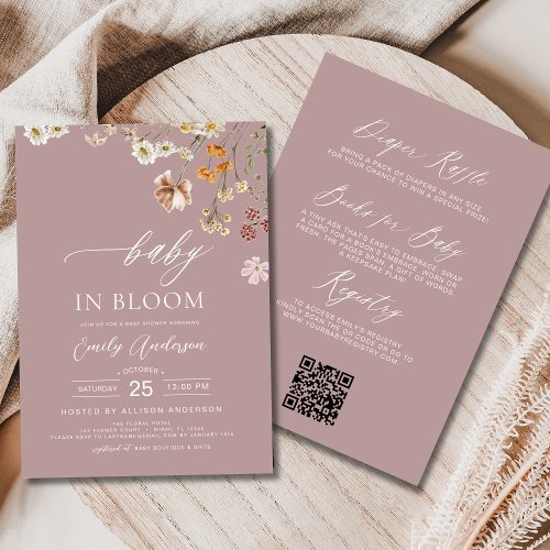 Wildflower Pink Floral or wildflower baby shower invitation