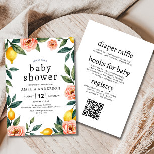 All in One Pink Yellow Floral Lemon Baby Shower Invitation