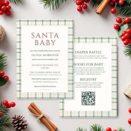 Christmas Santa Baby Gingham or plaid baby shower invitation