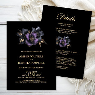 All in One Purple and Grey Floral Wedding Invitation