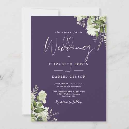 All In One Purple Greenery Floral Wedding Invitation