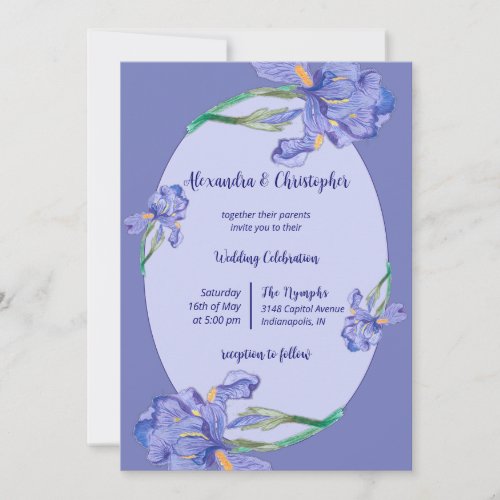 All in one purple irises with oval frame Wedding Invitation