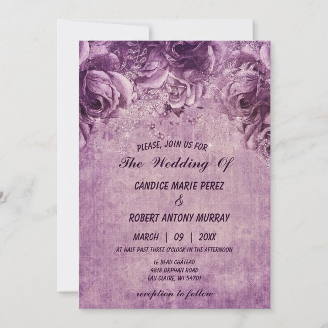 All in one,purple roses on artistic background   invitation (Front)