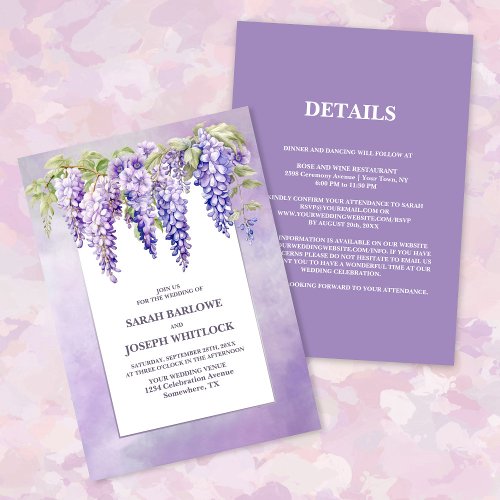 All In One Purple Wisteria Floral Wedding Invitation