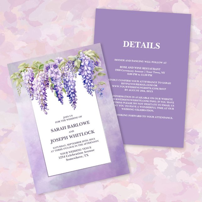 All In One Purple Wisteria Floral Wedding Invitation (Creator Uploaded)