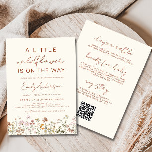All in One QR Code A Little Wildflower Baby Shower Invitation
