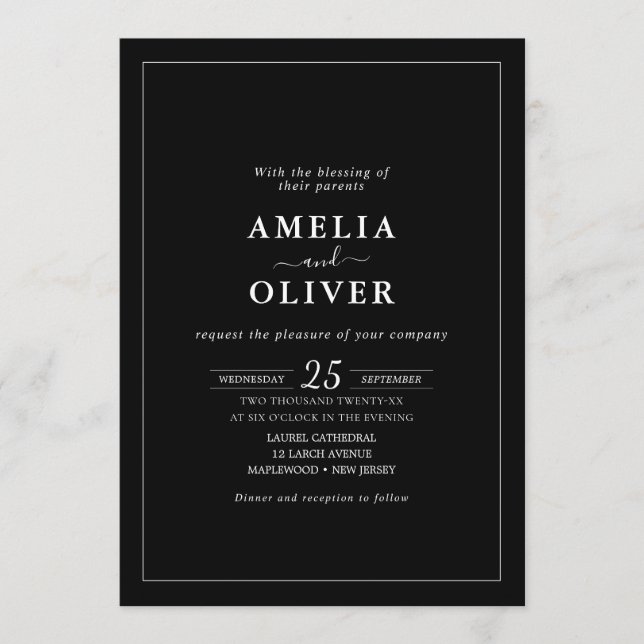 All In One QR Code Black Minimalist Wedding Invitation (Front)