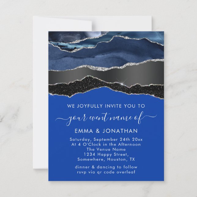 All In One QR Code Black Silver Blue Navy Glitter  (Front)