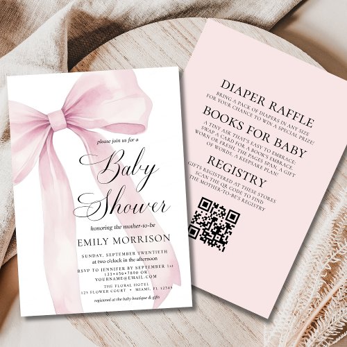 All in One QR Code Blush Pink Bow Girl Baby Shower