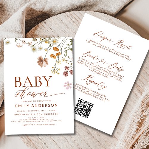 Wildflower Floral or wildflower baby shower invitation