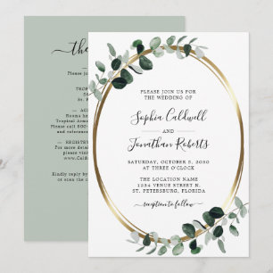 All in One QR Code Eucalyptus Gold Sage Wedding In Invitation