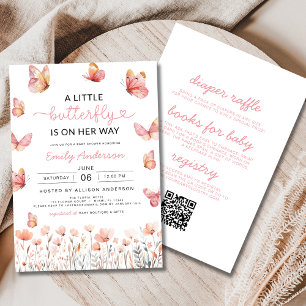 All in One QR Code Little Butterfly Baby Shower Invitation