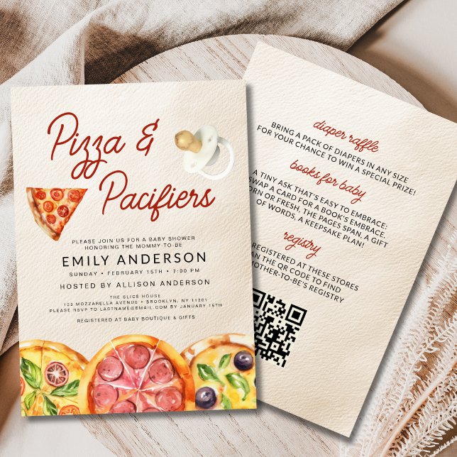 All in One QR Code Pizza & Pacifiers Baby Shower Invitation (Creator Uploaded)