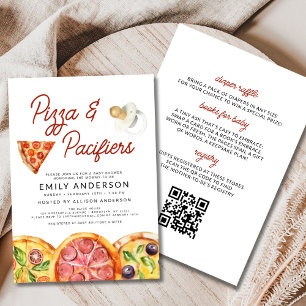 All in One QR Code Pizza & Pacifiers Baby Shower Invitation