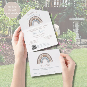 All in One QR Code Rainbow Baby Shower Invitation 