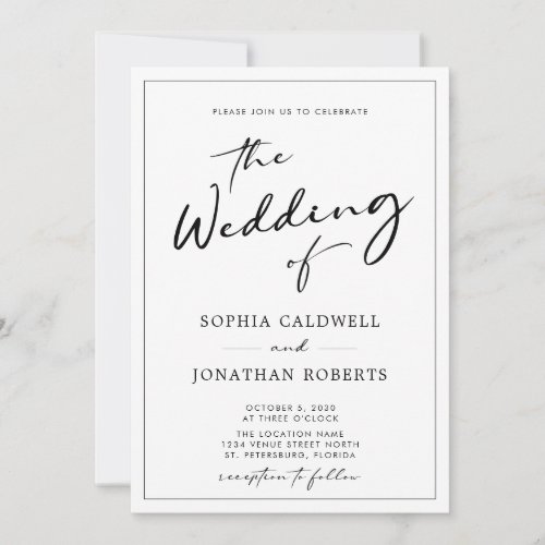 All in One QR Code RSVP Modern Calligraphy Wedding Invitation