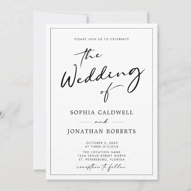 All in One QR Code RSVP Modern Calligraphy Wedding Invitation | Zazzle