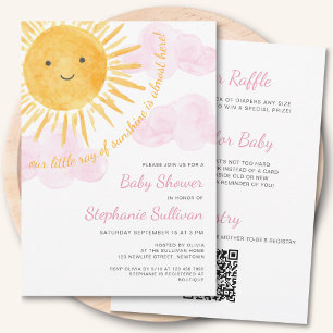 All In One QR Code Sunshine Girl's Baby Shower Invitation
