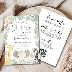 All in One QR Code Wild One Safari Baby Shower Invitation