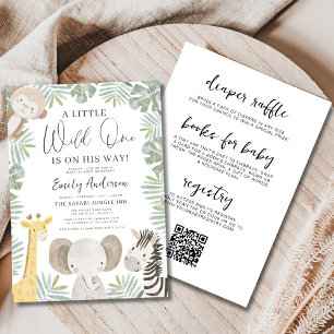 All in One QR Code Wild One Safari Baby Shower Invitation