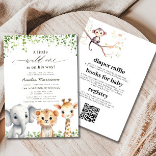 All in One QR Code Wild One Safari Baby Shower Invitation