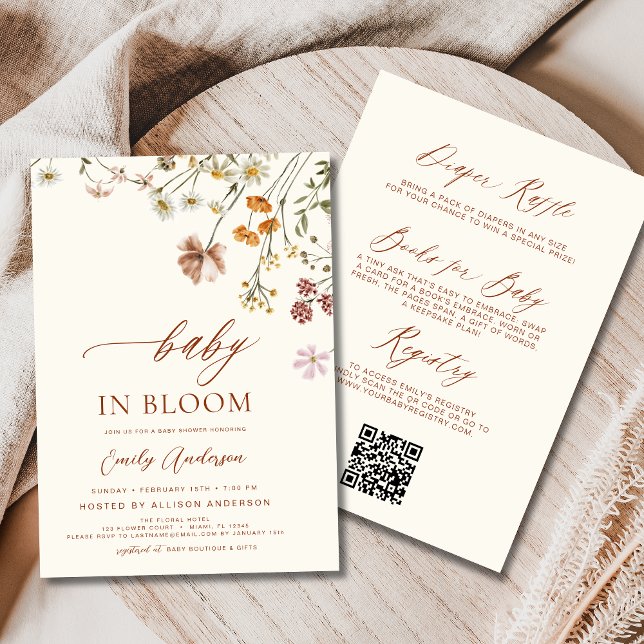 All in One QR code Wildflower Baby in Bloom Shower Invitation (Creator Uploaded)