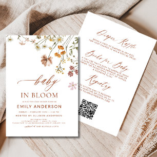 All in One QR Code Wildflower Baby in Bloom Shower Invitation
