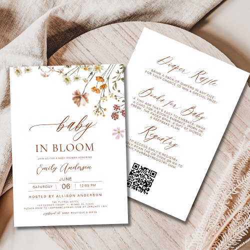 Wildflower Floral or wildflower baby shower invitation