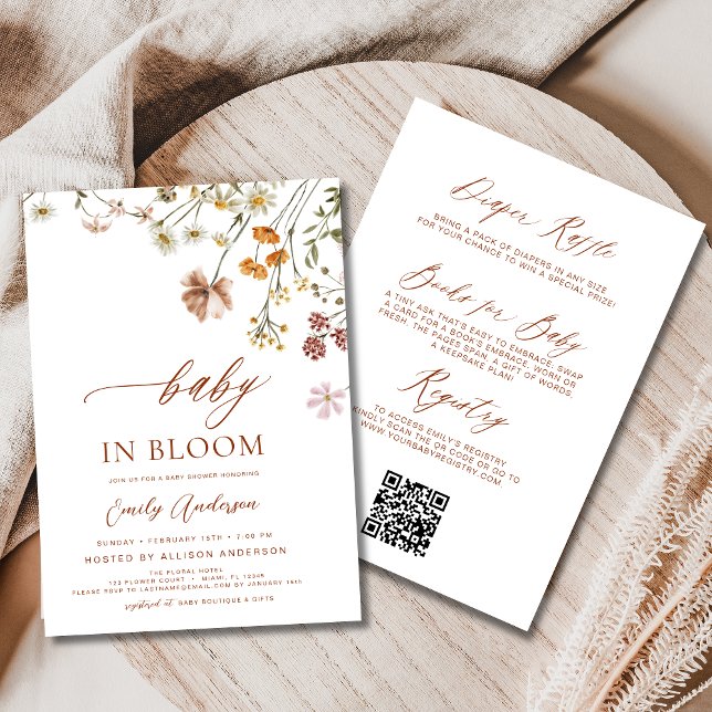 All in One QR code Wildflower Baby in Bloom Shower Invitation (Creator Uploaded)