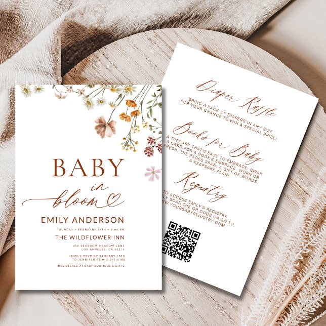 All in One QR Code Wildflower Baby in Bloom Shower Invitation (Creator Uploaded)