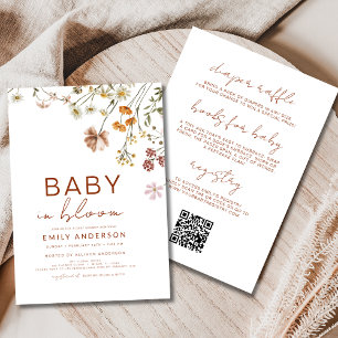 All in One QR Code Wildflower Baby in Bloom Shower Invitation