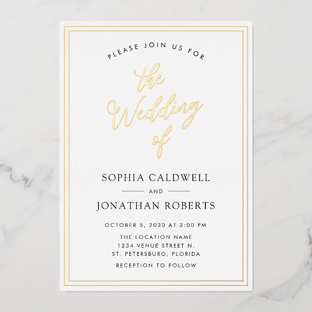 All in One Real Gold Calligraphy Wedding Foil Invitation (Front)