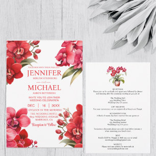 All in One Red Orchids Wedding Invitations