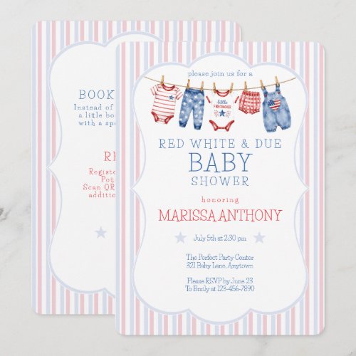 All In One RED WHITE &amp; DUE Baby Shower Clothesline Invitation