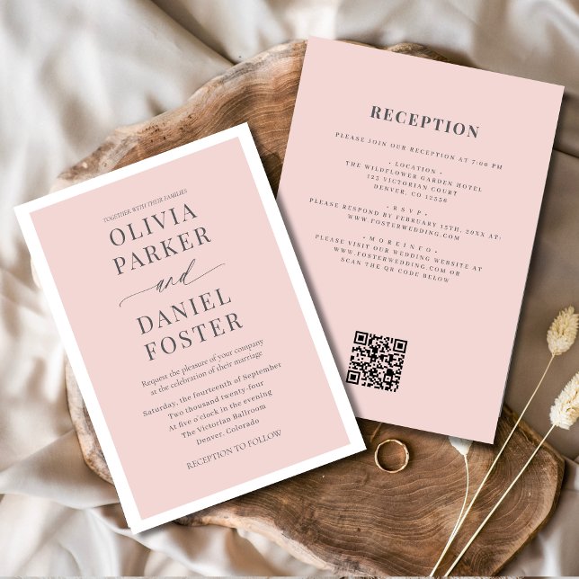 All in One Romantic Blush Pink QR Code Wedding Invitation (Creator Uploaded)