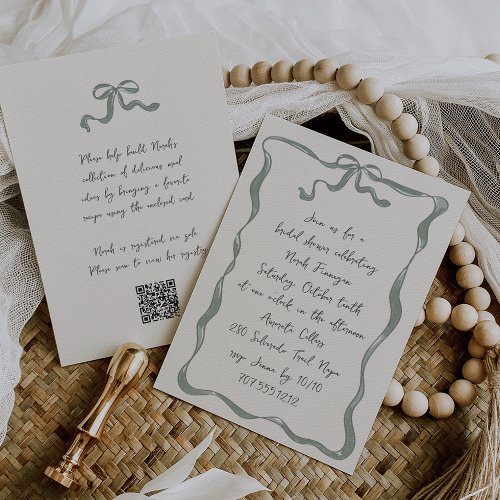 All in One Romantic Bow Handwritten Bridal Shower Invitation