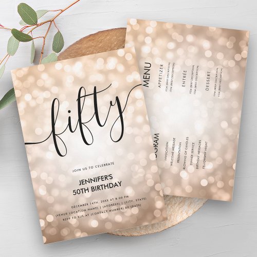 All In One Rose Gold Glitter Lights 50 Birthday  Invitation