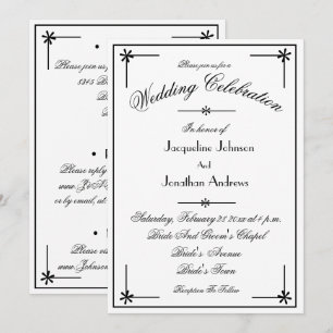 All In One RSVP Delicate Black & White Wedding  Invitation