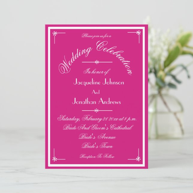 All In One RSVP Email Website Chic Magenta Wedding Invitation (Standing Front)