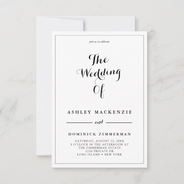 All In One RSVP Simple Contemporary Wedding Invitation (Front)