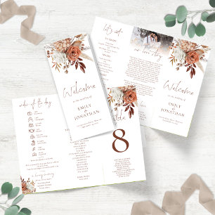 All in One Rust Florals Brown Program Menu Z Fold Brochure