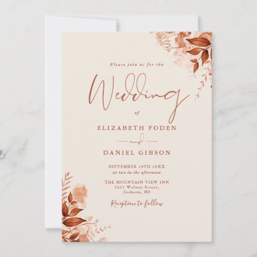 All In One Rustic Autumn Fall Floral Photo Wedding Invitation