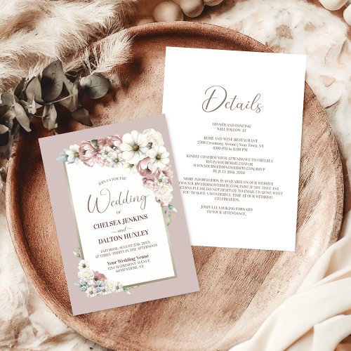 All In One Rustic Autumn Floral Wedding Invitation