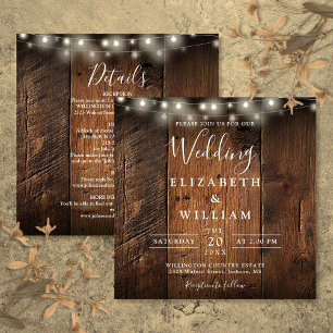 All In One Rustic Barn Wood String Lights Wedding Invitation